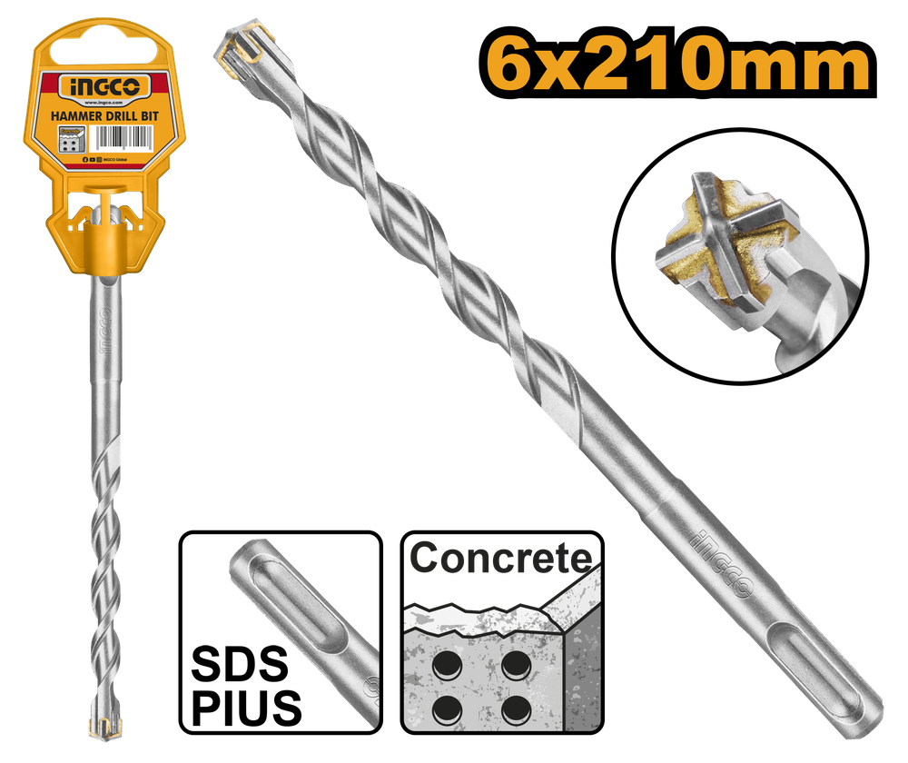 Бур по бетону SDS-plus 6х210 мм INGCO DBH1210603C INDUSTRIAL