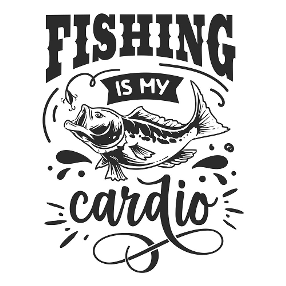 принт PewPewCat Fishing is my cardio для белой футболки