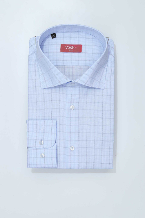 Сорочка мужская VESTER длинный рукав, цвет голубая клетка