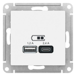 ATLASDESIGN USB РОЗЕТКА А+С, 5В/2,4А, 2х5В/1,2А, механизм, ЛОТОС