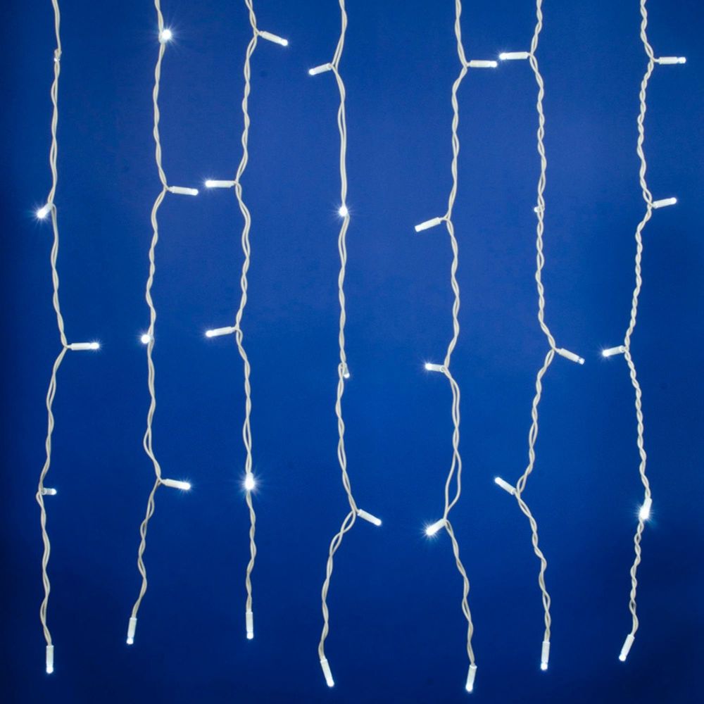 ULD-C1515-160-TWK WHITE IP67 Занавес светодиодный с эффектом мерцания. 1.5х1.5м. Соединяемый. 160 светодиодов. Белый свет. Провод белый. TM Uniel.