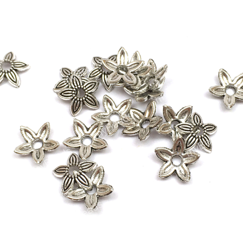 Шапочки для бусин "Нарцисс" 9х2 мм (20 штук), под серебро