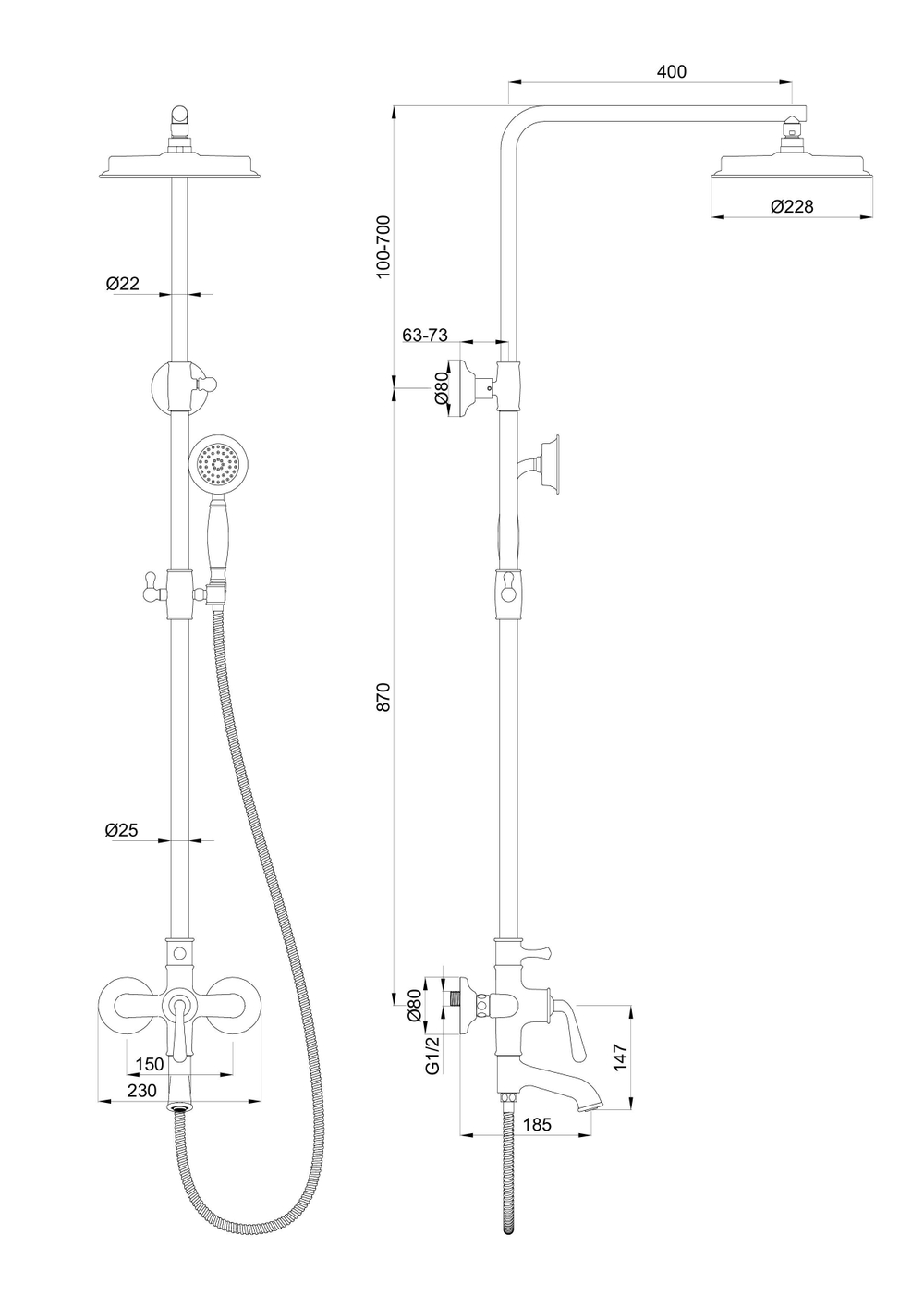 Душевая система WONZON & WOGHAND STEAM, Темный графит (WW-88739008-BGM)