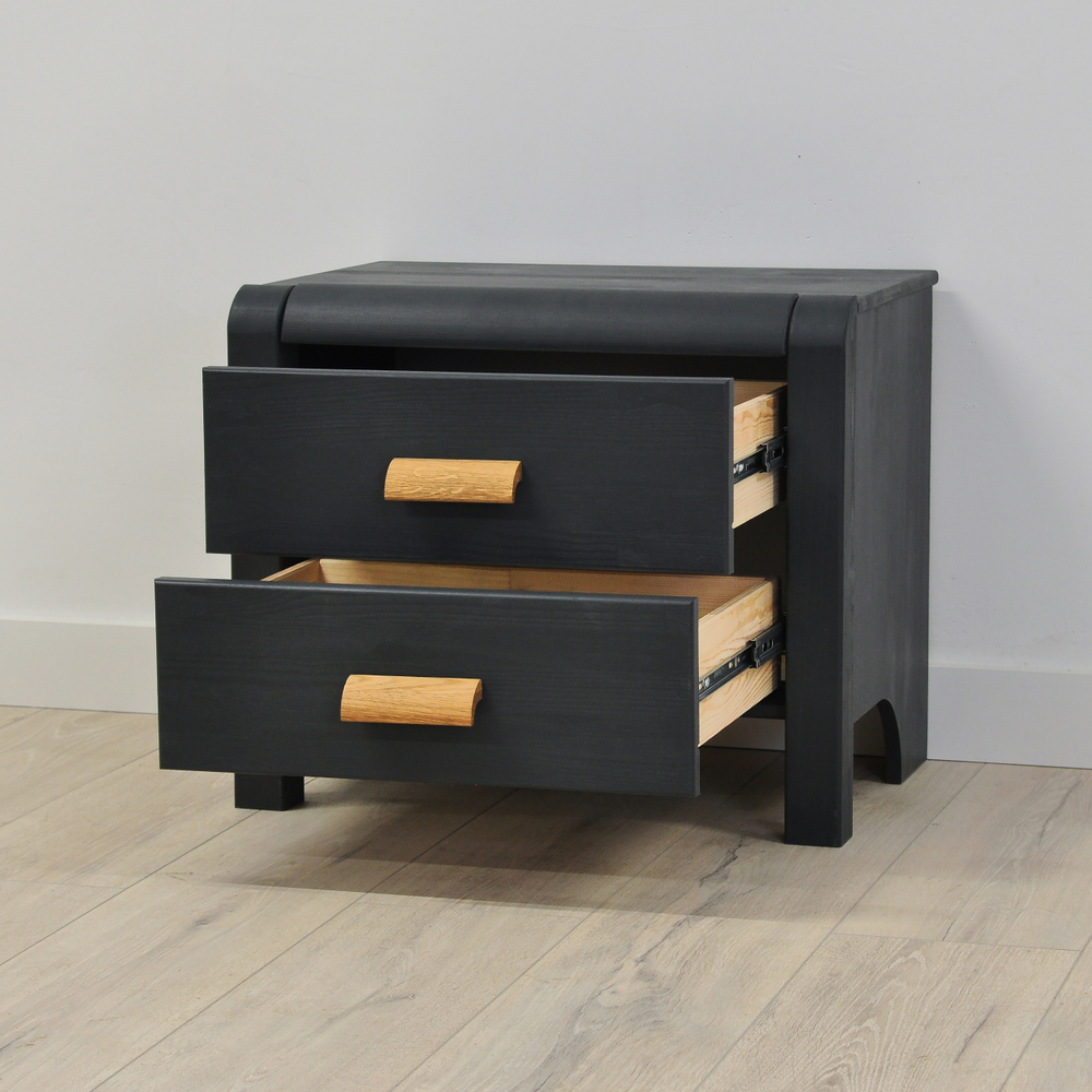 Тумба прикроватная Мадейра 2 ящика из массива сосны, серая, на ножках