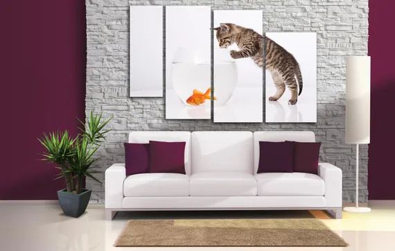 Модульная картина "Кот и золотая рыбка"