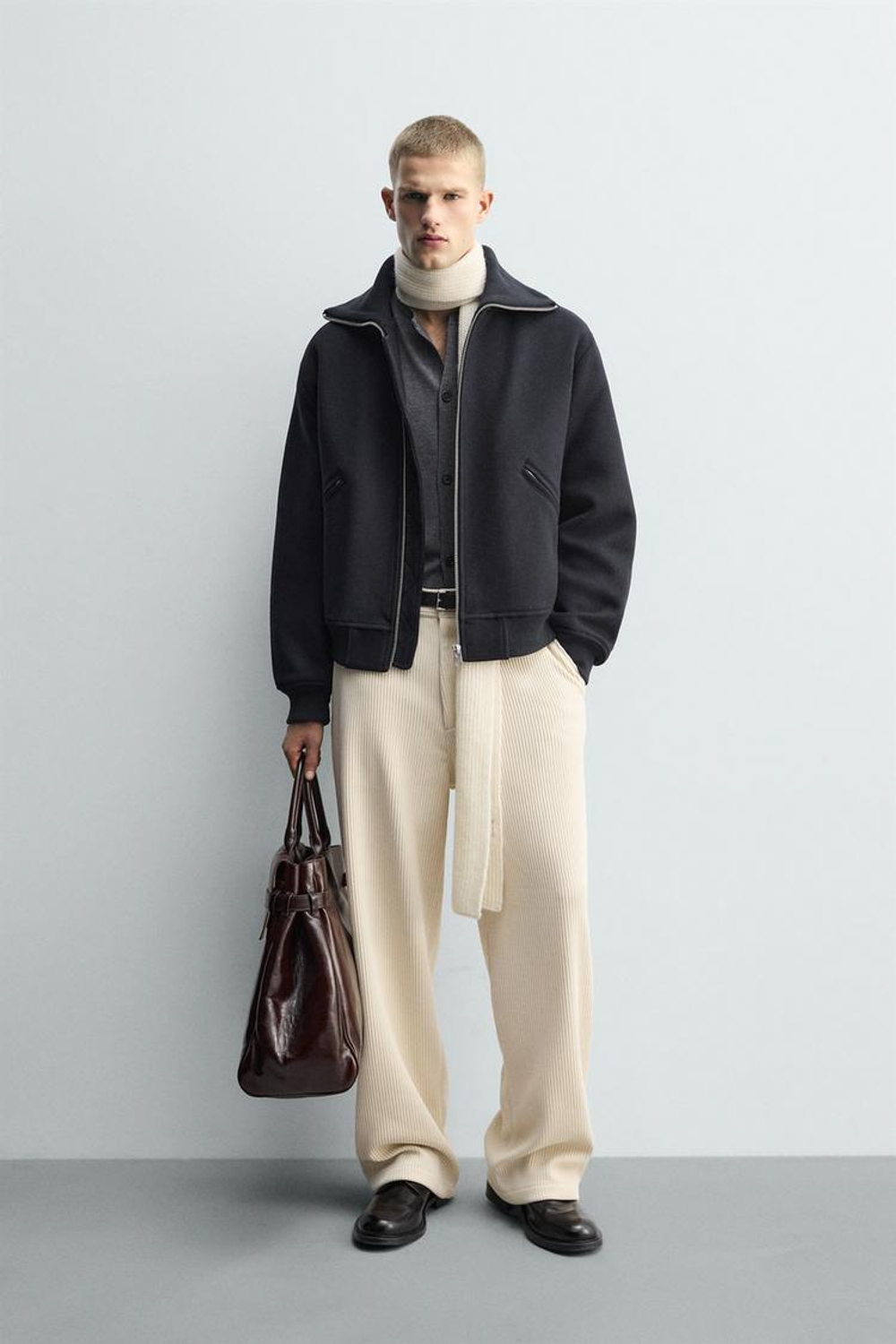 ZARA СТЕГАНАЯ КУРТКА С ВОРОТНИКОМ В РУБЧИК, МОРСКОЙ СИНИЙ