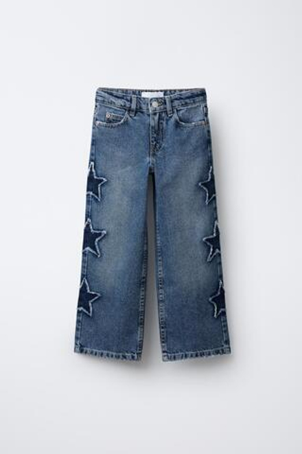 ZARA ДЖИНСЫ WIDE LEG С ЛОСКУТНЫМИ ЗВЕЗДАМИ, СИНИЙ