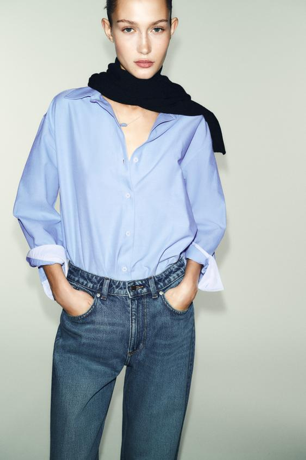 ZARA ДЖИНСЫ Z1975 REGULAR FIT LONG LENGTH С ВЫСОКОЙ ПОСАДКОЙ, ВЫЦВЕТШИЙ СИНИЙ