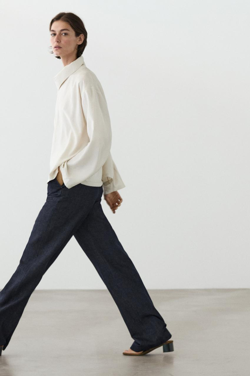 Massimo Dutti Брюки с широкими штанинами из льняной смеси, темно-синий