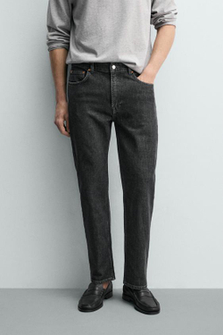 ZARA ДЖИНСЫ REGULAR FIT ОБЛЕГЧЕННЫЕ, УГОЛЬНЫЙ