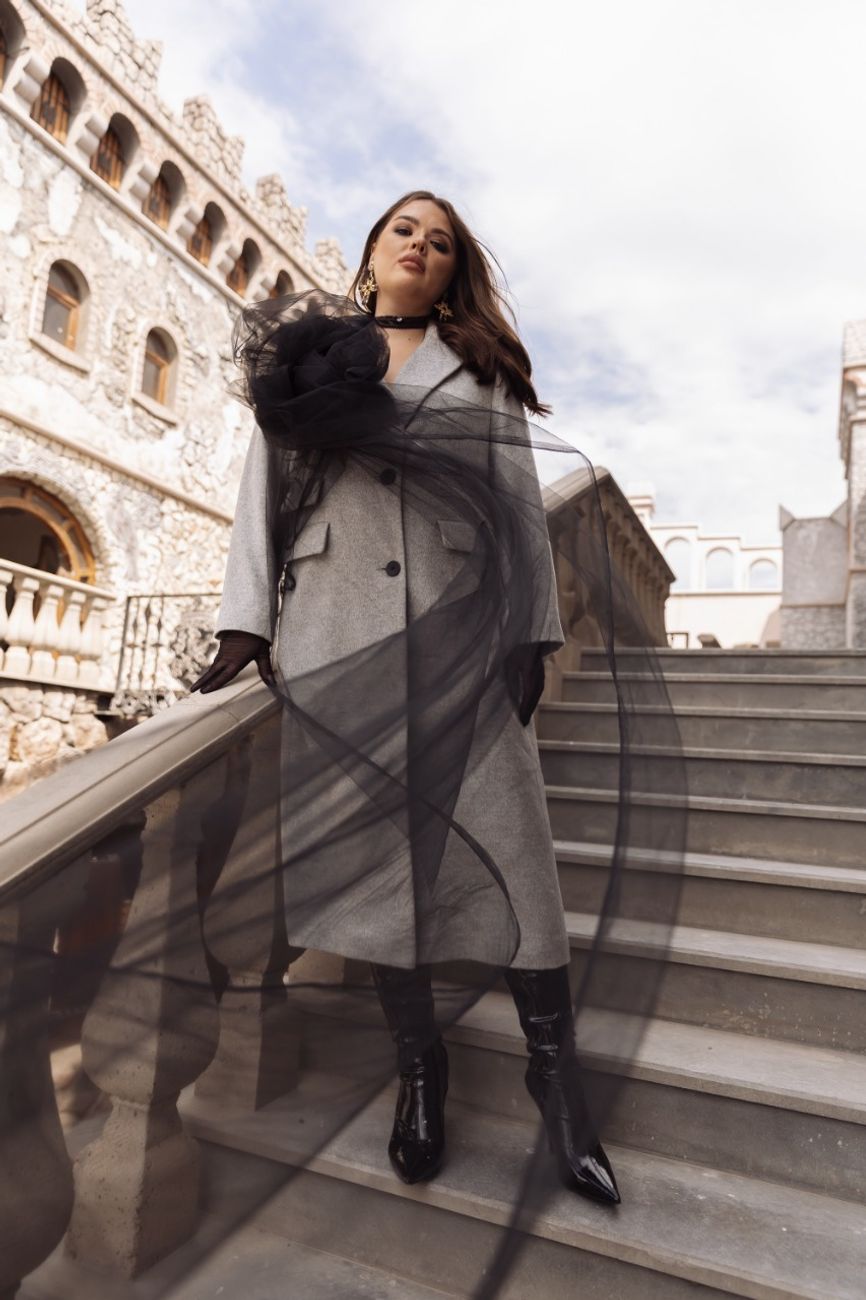 Пальто однобортное, серый