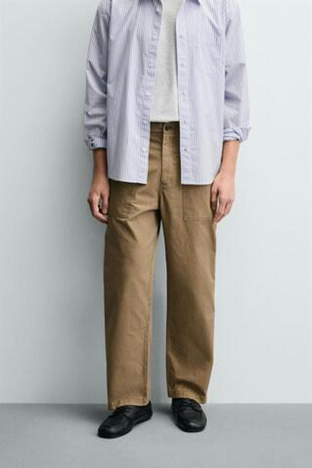 ZARA БРЮКИ STRAIGHT FIT С ЭФФЕКТОМ ПОТЕРТОСТИ, РЫЖЕВАТО-КОРИЧНЕВЫЙ