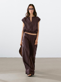 Massimo Dutti Льняная блузка, баклажанный