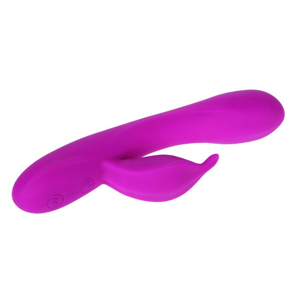 Лиловый вибратор Yves с клиторальным отростком - 17 см. (Цвет: лиловый)