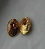 Серьги под золото овальные с желтым камнем