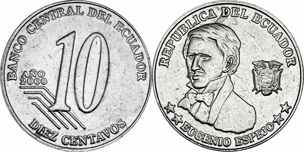 Эквадор 10 сентаво, 2000 Эухенио Эспехо XF
