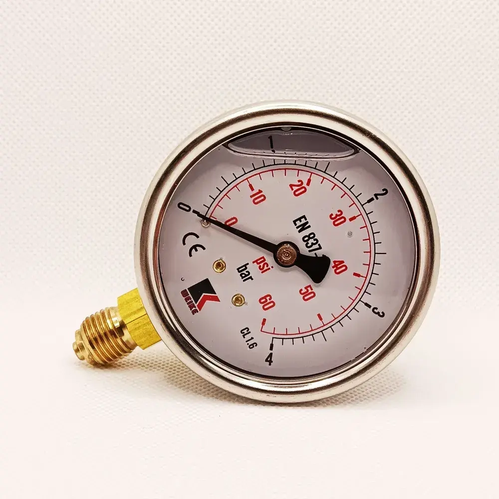 Манометр гидравлический на 4 бара (60 psi), 63 мм, G 1/4" радиальный, виброустойчивый - глицериновый