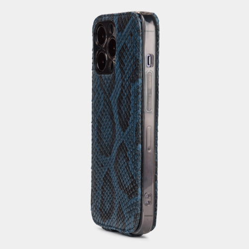 Чехол для iPhone 15 Pro из кожи питона, синего цвета