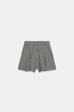 ZARA ЮБКА-ШОРТЫ В КЛЕТКУ ВИШИ С ВОЛАНАМИ, СИНИЙ