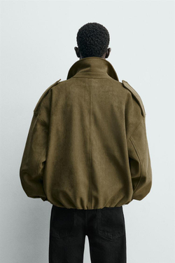 ZARA УКОРОЧЕННАЯ КУРТКА ИЗ ИСКУССТВЕННОЙ ЗАМШИ, СВЕТЛО-БЕЖЕВЫЙ