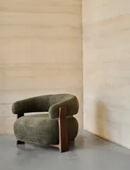 Кресло Granite из зеленой синели и массива ясеня с отделкой орех