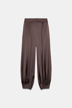 ZARA БРЮКИ-БАГГИ ИЗ АТЛАСНОЙ ТКАНИ, КОРИЧНЕВЫЙ