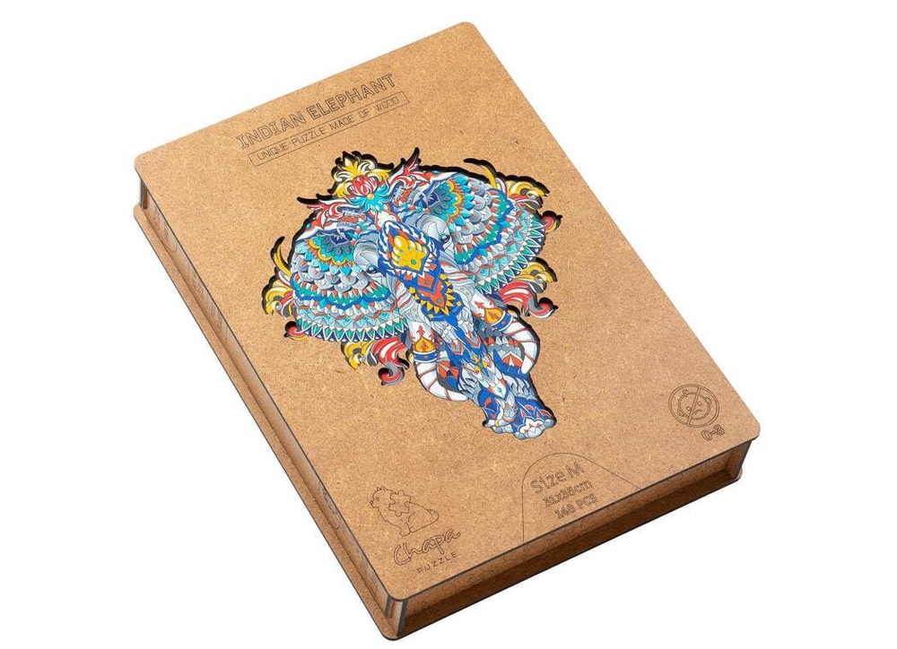 Индийский слон chapa puzzles - Деревянный пазл, мозаика, детали разных форм, уникальные картины которые вы собираете сами