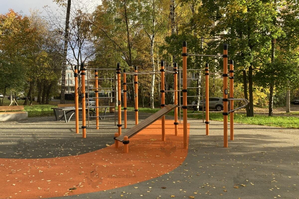 Комплекс воркаут 4 турника, 2 шведские стенки, 2 пары колец, рукоход и скамьи для пресса