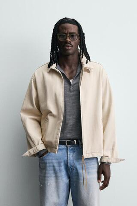 ZARA ДЖИНСОВАЯ КУРТКА НА МОЛНИИ, ПЕСОЧНЫЙ