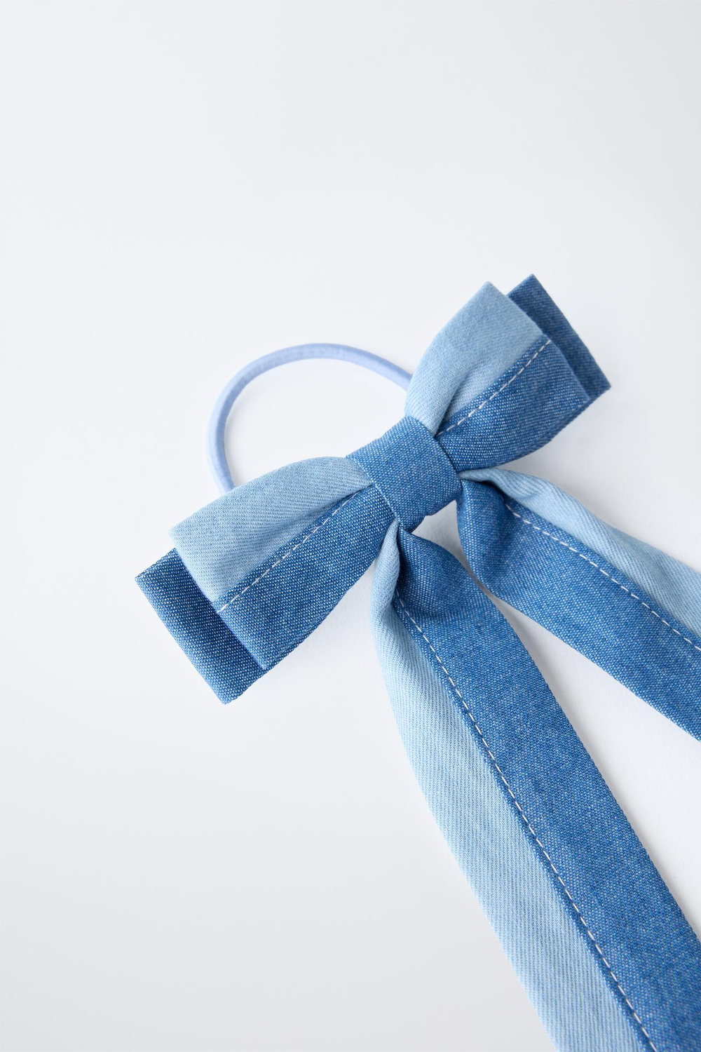 ZARA ДЖИНСОВАЯ РЕЗИНКА ДЛЯ ВОЛОС С БАНТОМ, СИНИЙ