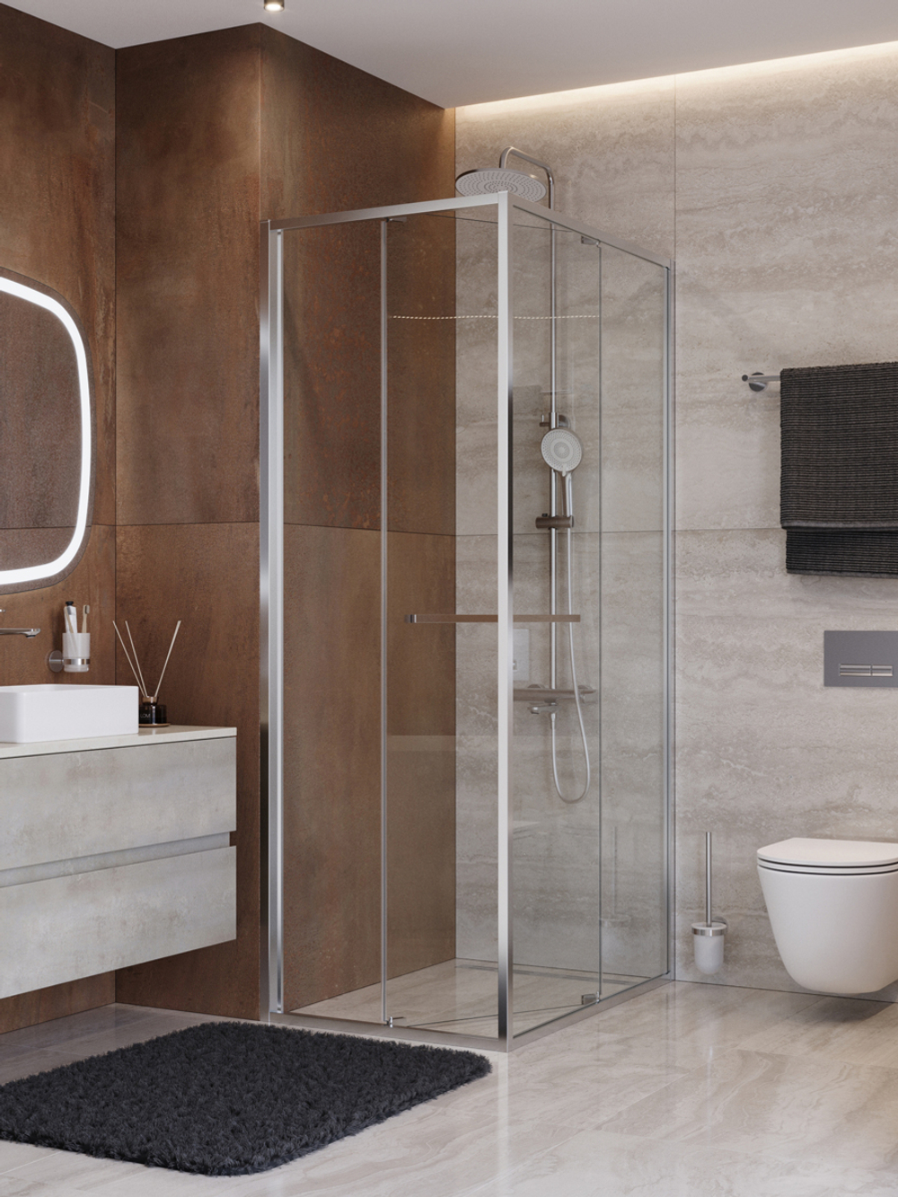 Душевой уголок Cezares LUX-AH-FS-1-80/90-C-CR, 80х90х195, профиль хром, стекло прозрачное