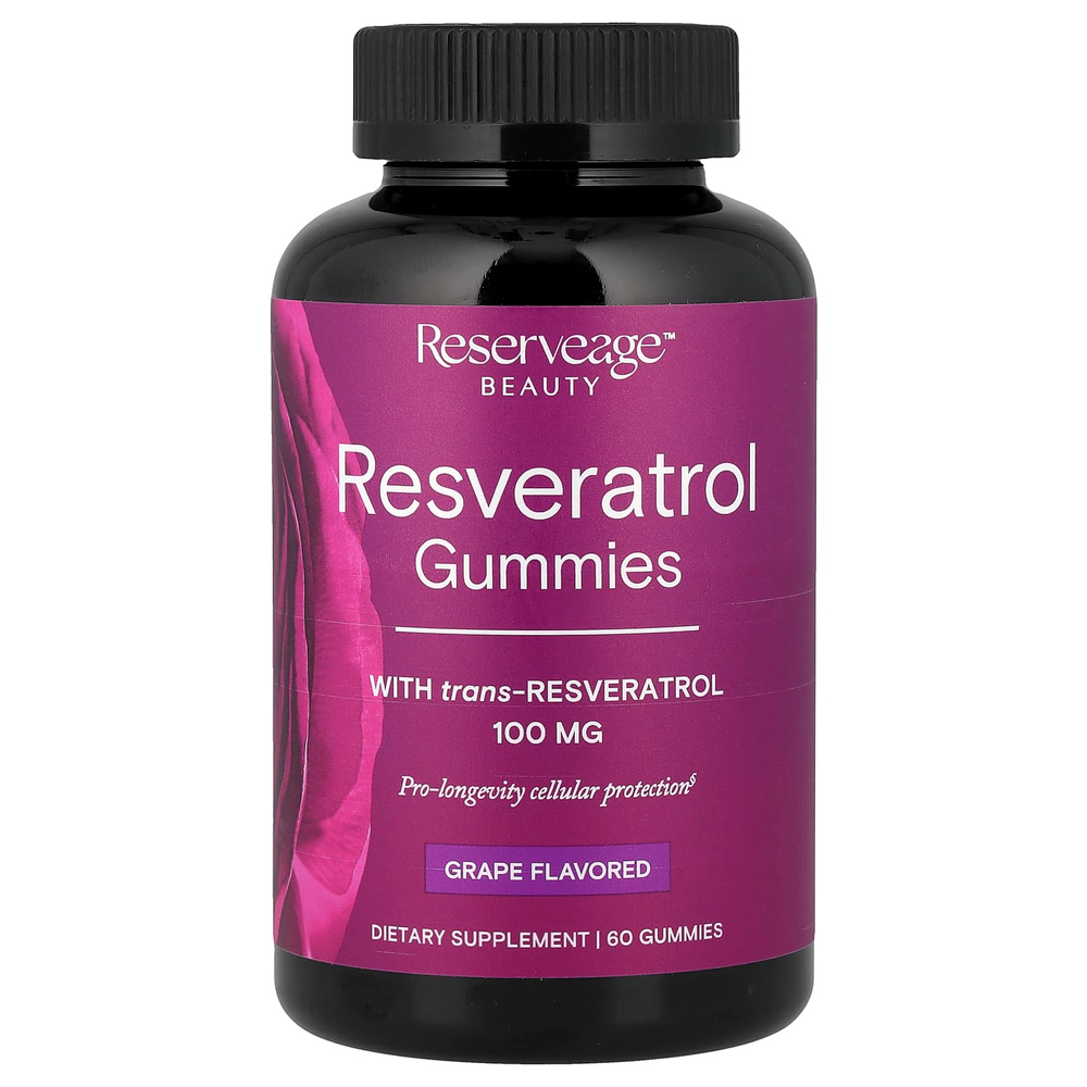 Reserveage Beauty, жевательные мармеладки с ресвератролом, со вкусом винограда, 60 шт.