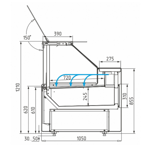 Холодильная витрина CARBOMA BAVARIA 3 GC111 SV 1,5-1 газлифт без боковин