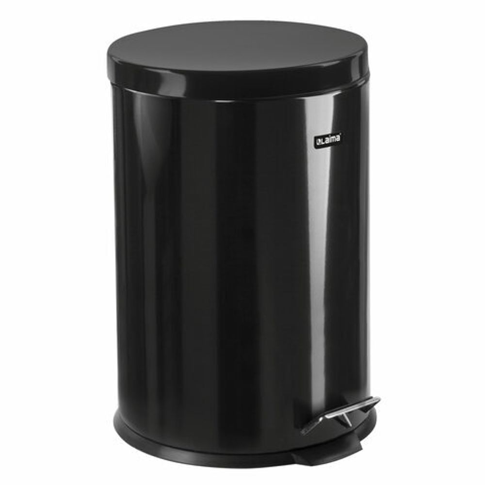 Ведро мусорное с педалью 20 литров "Classic", ЧЕРНОЕ ГЛЯНЦЕВОЕ, металлическое, со съемным внутренним ведром, LAIMA, 604945