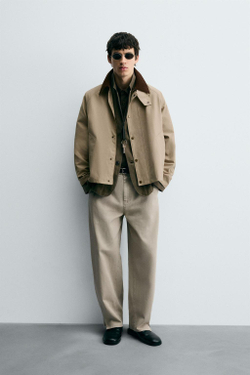 ZARA КУРТКА ТЕХНИЧЕСКАЯ С КОНТРАСТНЫМ ВОРОТНИКОМ, БЕЖЕВЫЙ