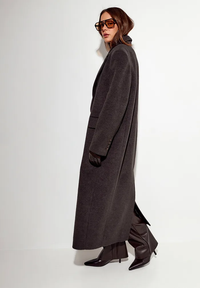Пальто с шерстью прямого кроя цвета эспрессо