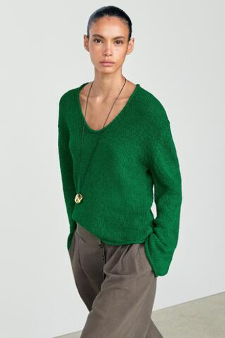 Massimo Dutti Свитер из хлопкового трикотажа, зеленый