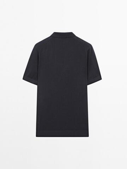 Massimo Dutti Трикотажное поло с воротником на молнии, темно-синий