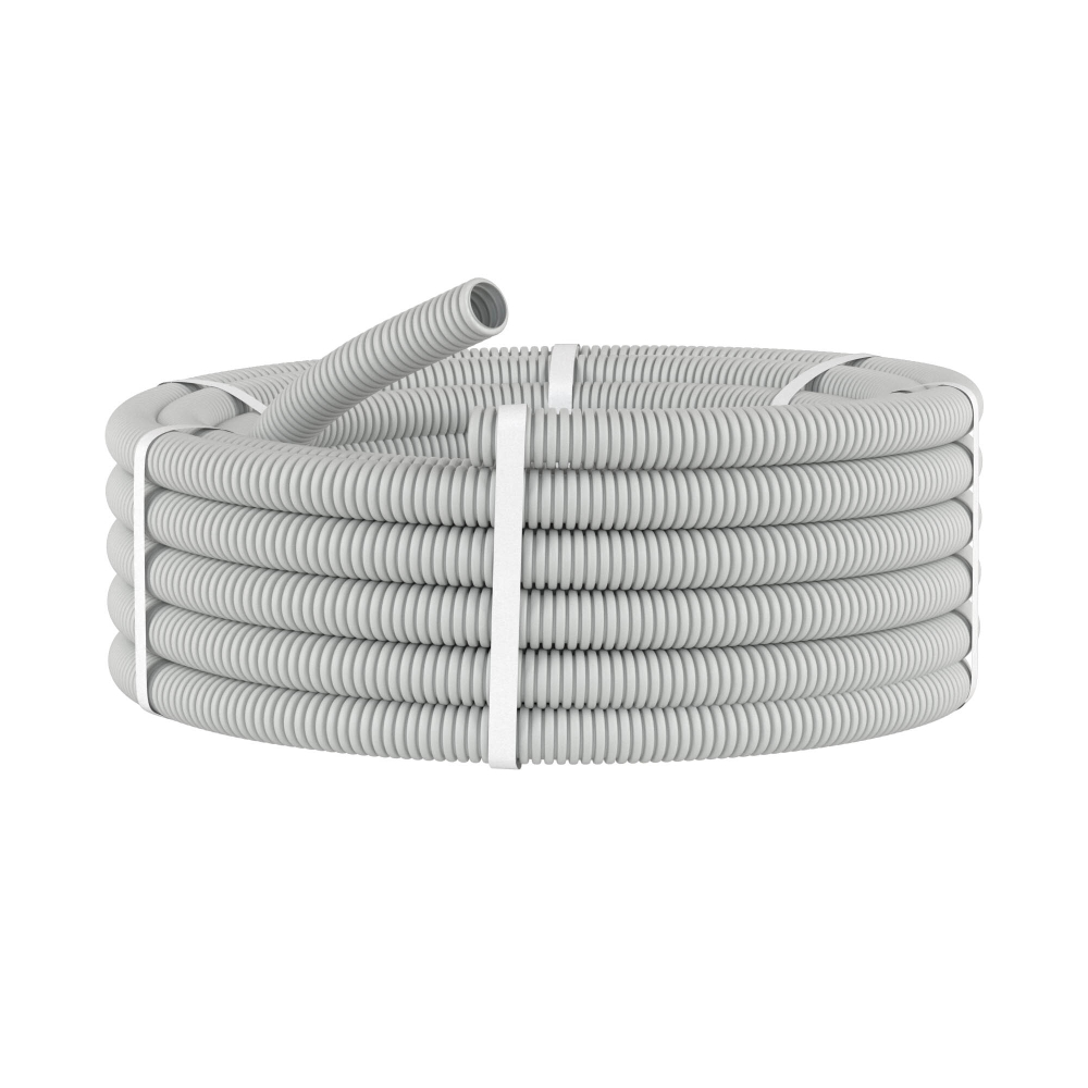 Труба ПВХ гибкая гофр. д.16мм, лёгкая без протяжки, 100м, цвет серый