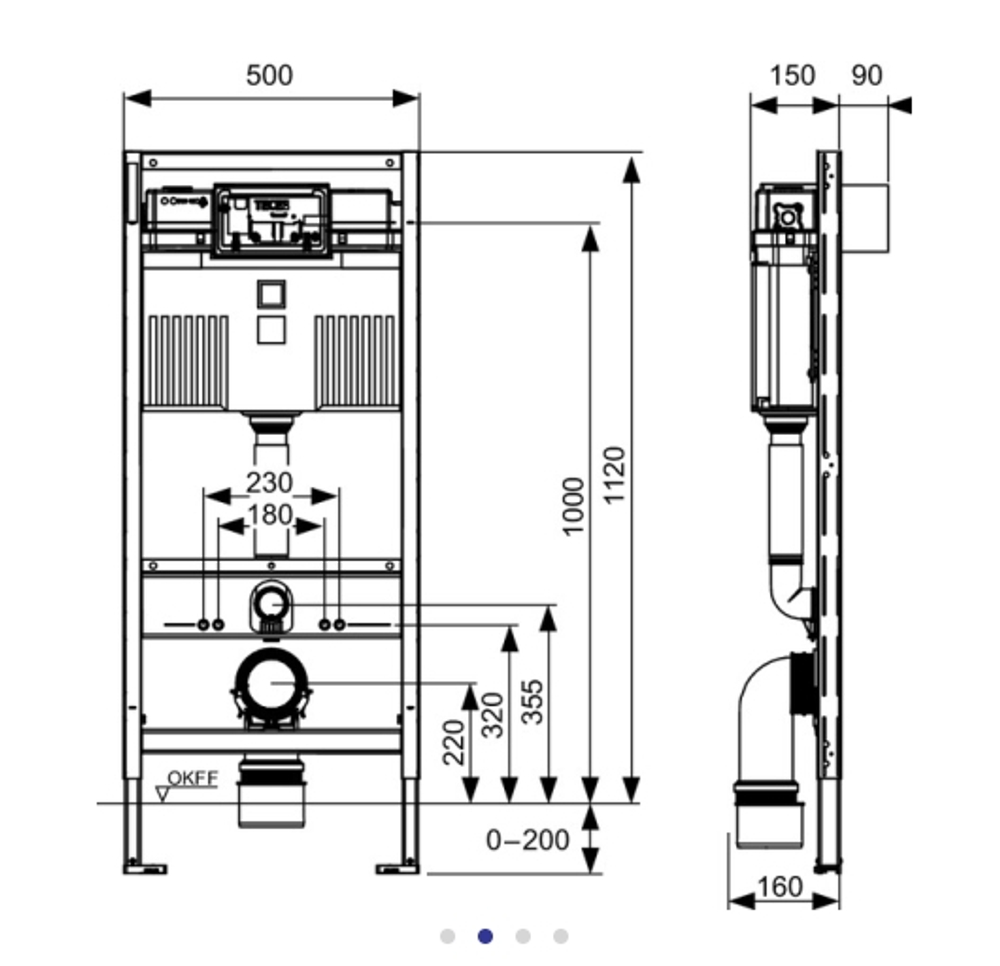 TECE 9300302 TECEprofil UNI 2.0 Застенный модуль инсталляция со смывным бачком Uni 2.0, высота 1120 мм