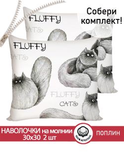 Наволочка комплект 2шт поплин Сказка "Флиппи" 30х30 см на молнии