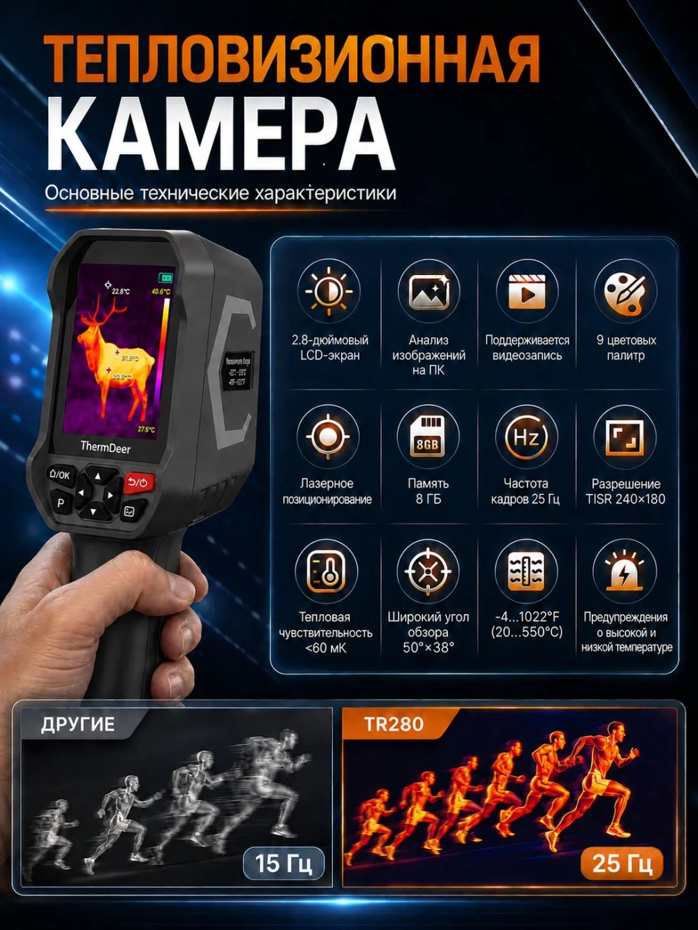 Тепловизор ThermDeer, инфракрасная камера 120*90, 8 ГБ, фото и видео