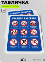 Табличка для бассейна "Техника безопасности в бассейне", на пляж, для общественной и частной зоны отдыха, информационная, 40х30 см, Silver Plane x Айдентика Технолоджи