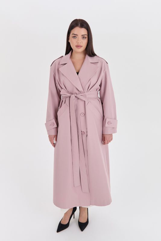 Двубортный тренч удлиненный, пудровый