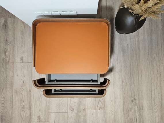 Тумба прикроватная Fidelio, бежевая экокожа, шпон ореха