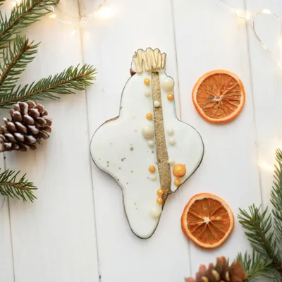 Фотография Новогодний пряник «Шар» белый мал. / 50 гр купить в магазине Афлора