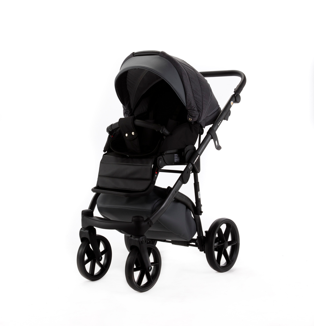 Детская универсальная коляска Adamex NOLA Natura CARBON-10 (2в1) - Темно-серая ткань, Темно-серая экокожи