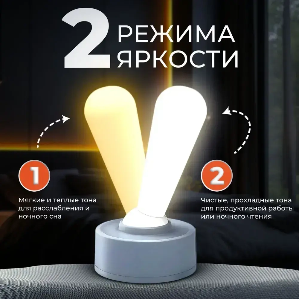 Светильник ночник в современном дизайне светодиодный настенный / настольный 2 режима работы 2 Вт./ работает от АКБ