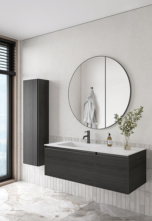 Тумба с раковиной Armadi Art QUATRO 2 120 OAK ANTHRACITE/профиль ANTHRACITE/раковина белая L-R