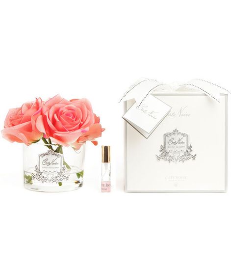 Букет из 5 коралловых роз в прозрачной вазе, Cote Noire